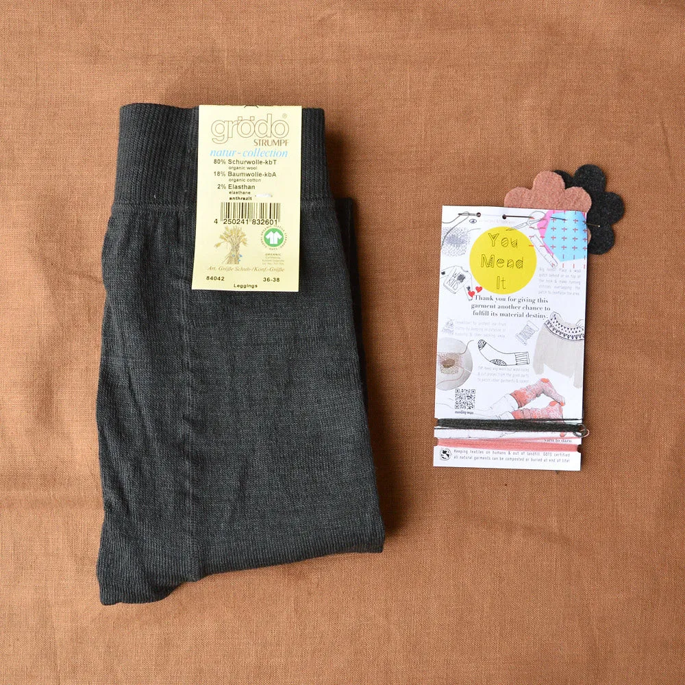 Women's Wool/Cotton Blend Footless Tights/Leggings -Graphite (36/38) *SECONDS/YOU MEND IT!