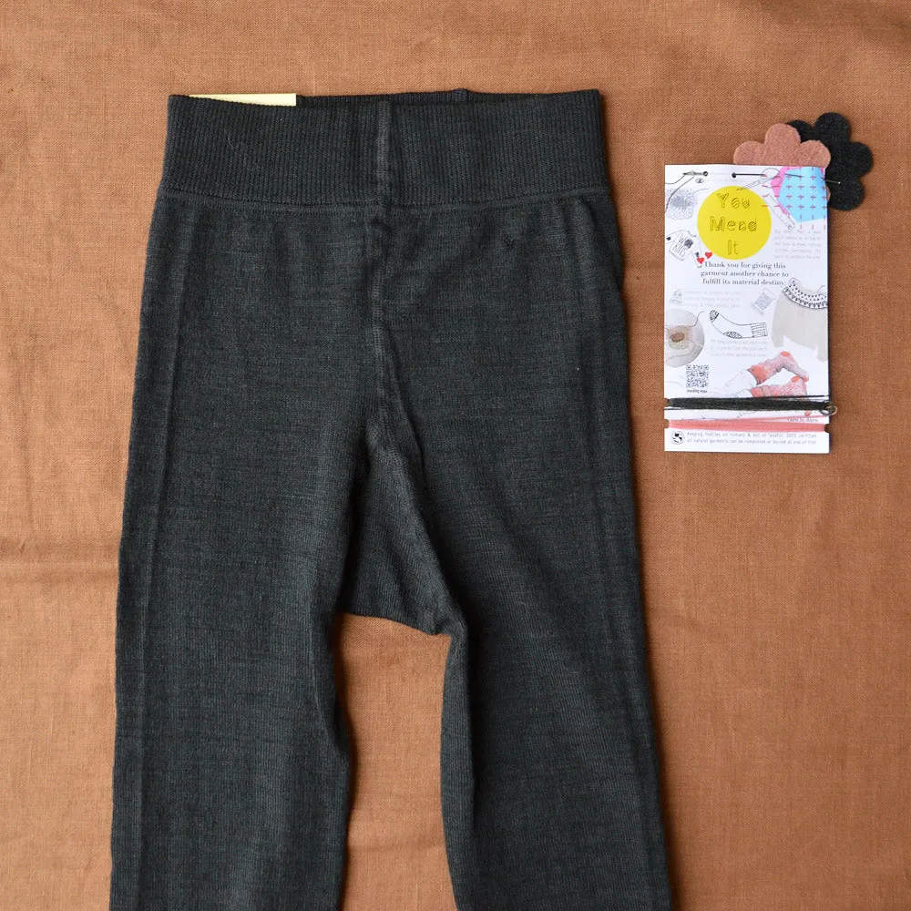 Women's Wool/Cotton Blend Footless Tights/Leggings -Graphite (36/38) *SECONDS/YOU MEND IT!