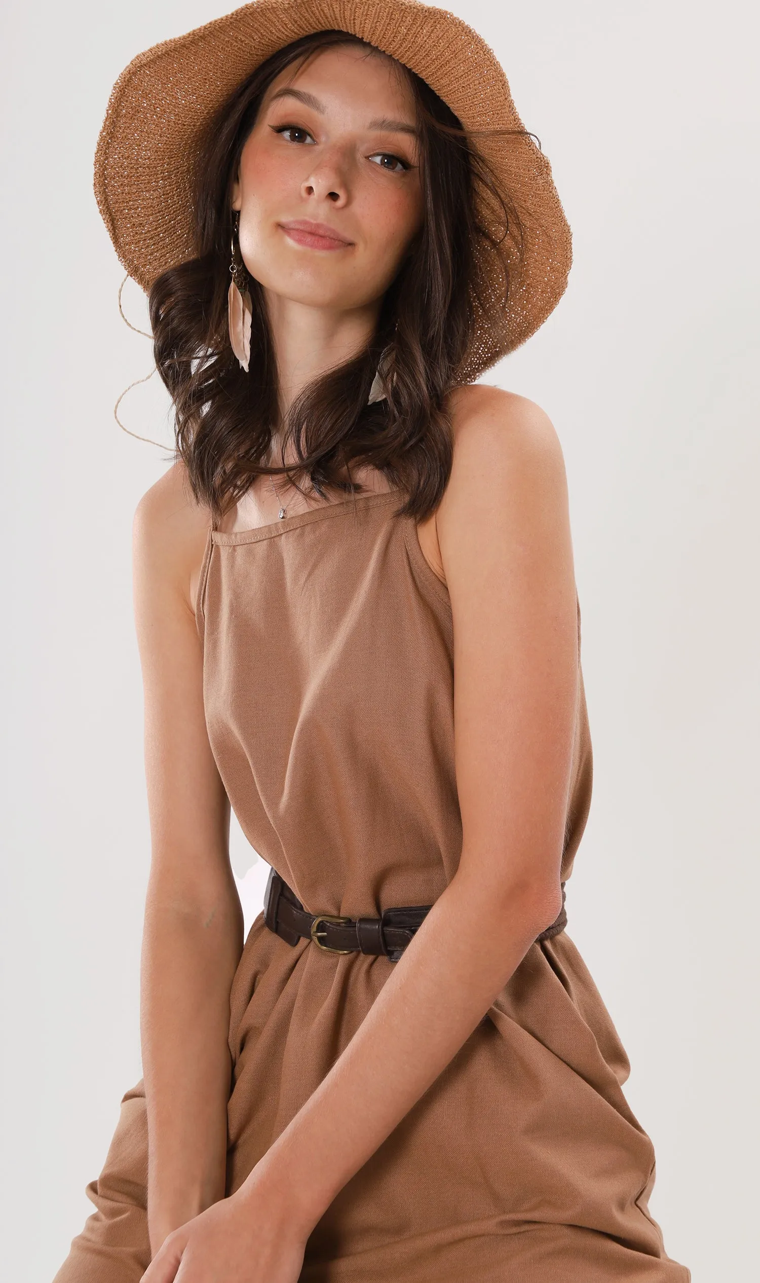 ZADIE Linen Slip Midi Dress (Mocha)