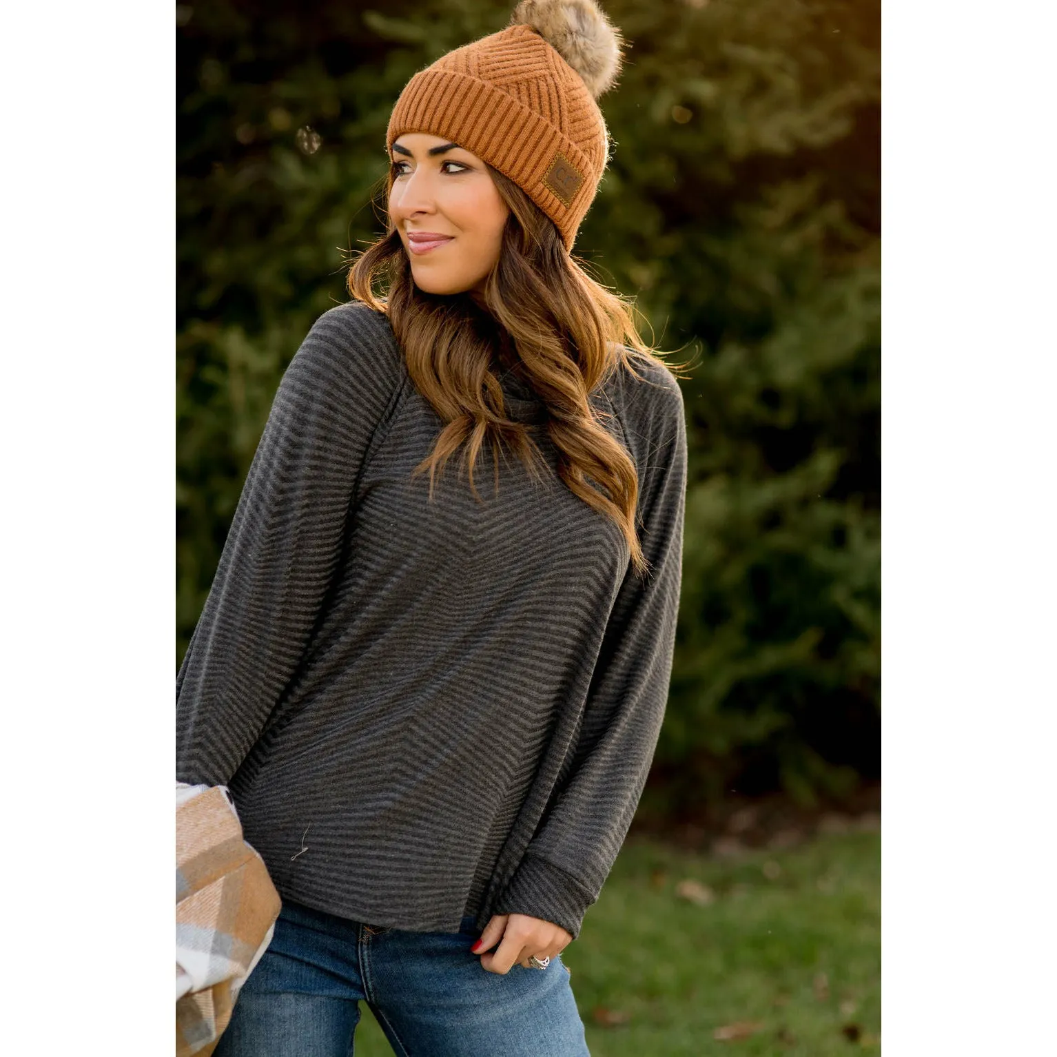 Zig Zag Cowl Neck Long Sleeve Tee