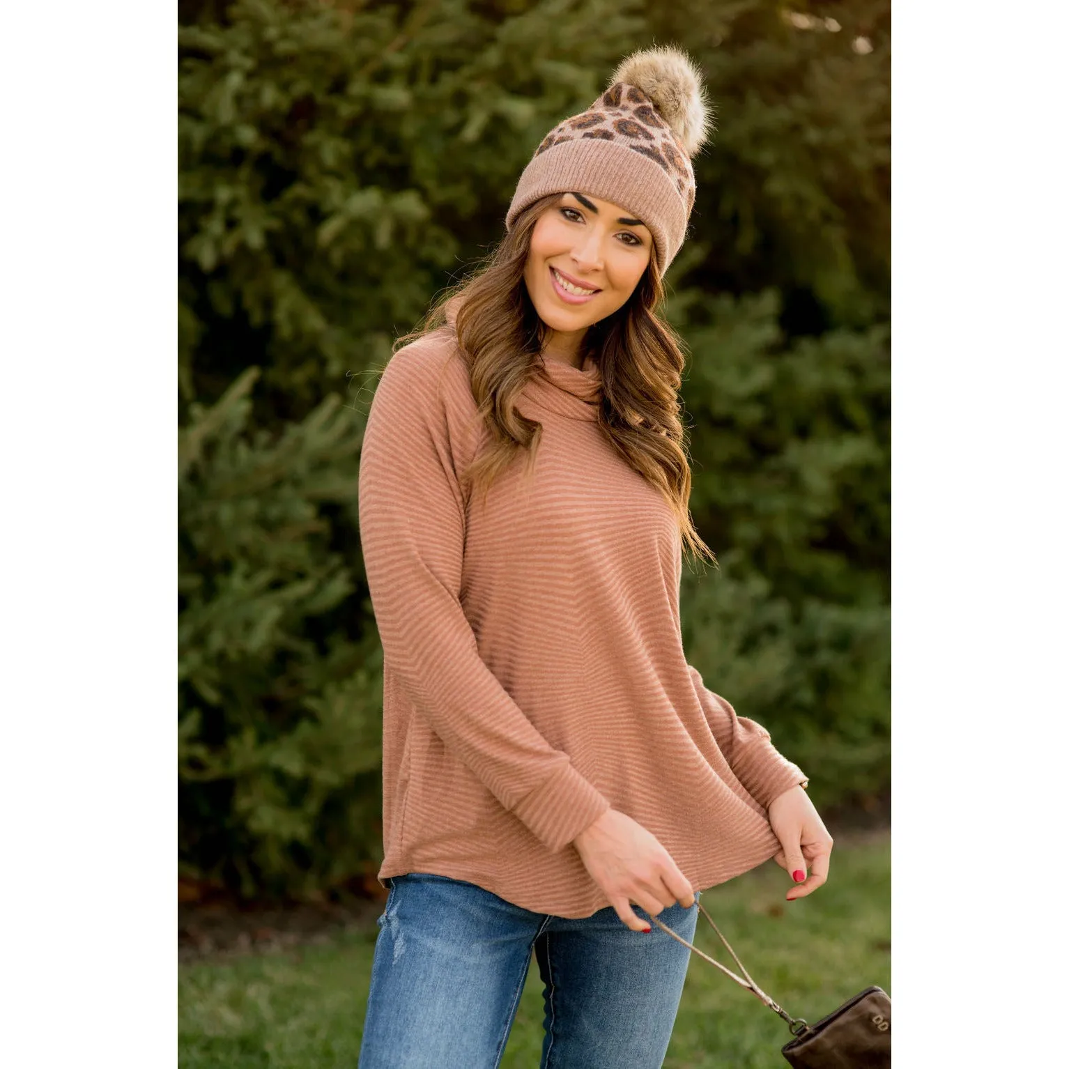 Zig Zag Cowl Neck Long Sleeve Tee