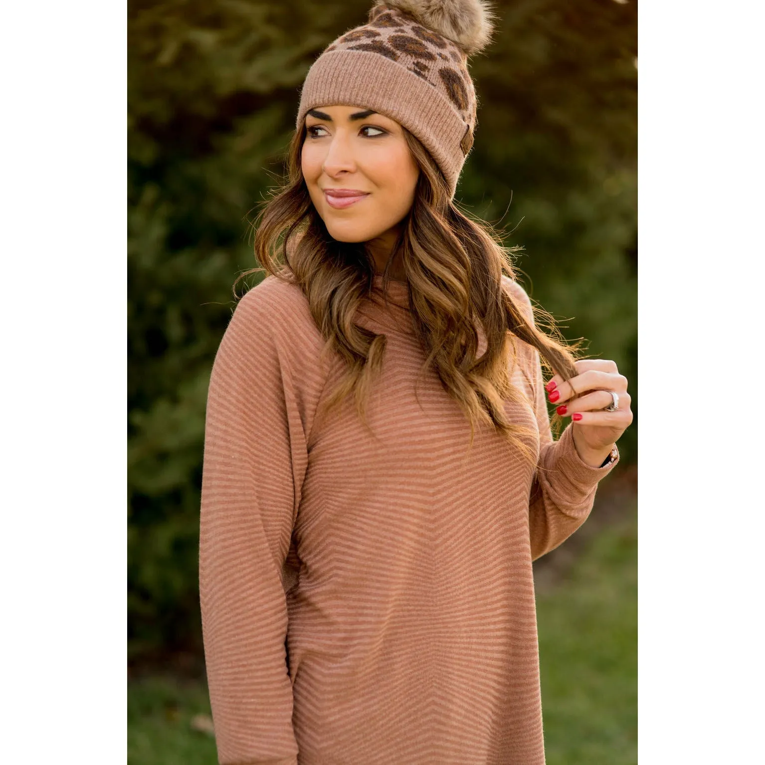 Zig Zag Cowl Neck Long Sleeve Tee