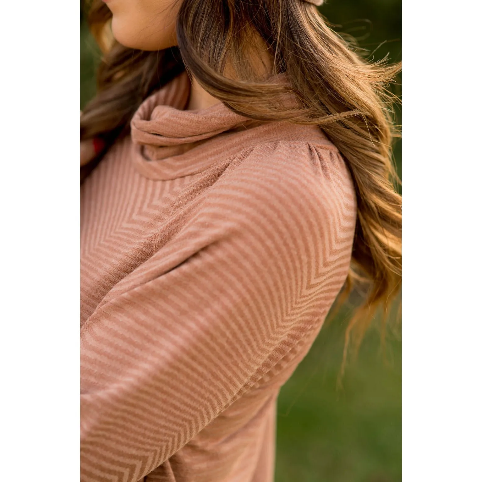 Zig Zag Cowl Neck Long Sleeve Tee