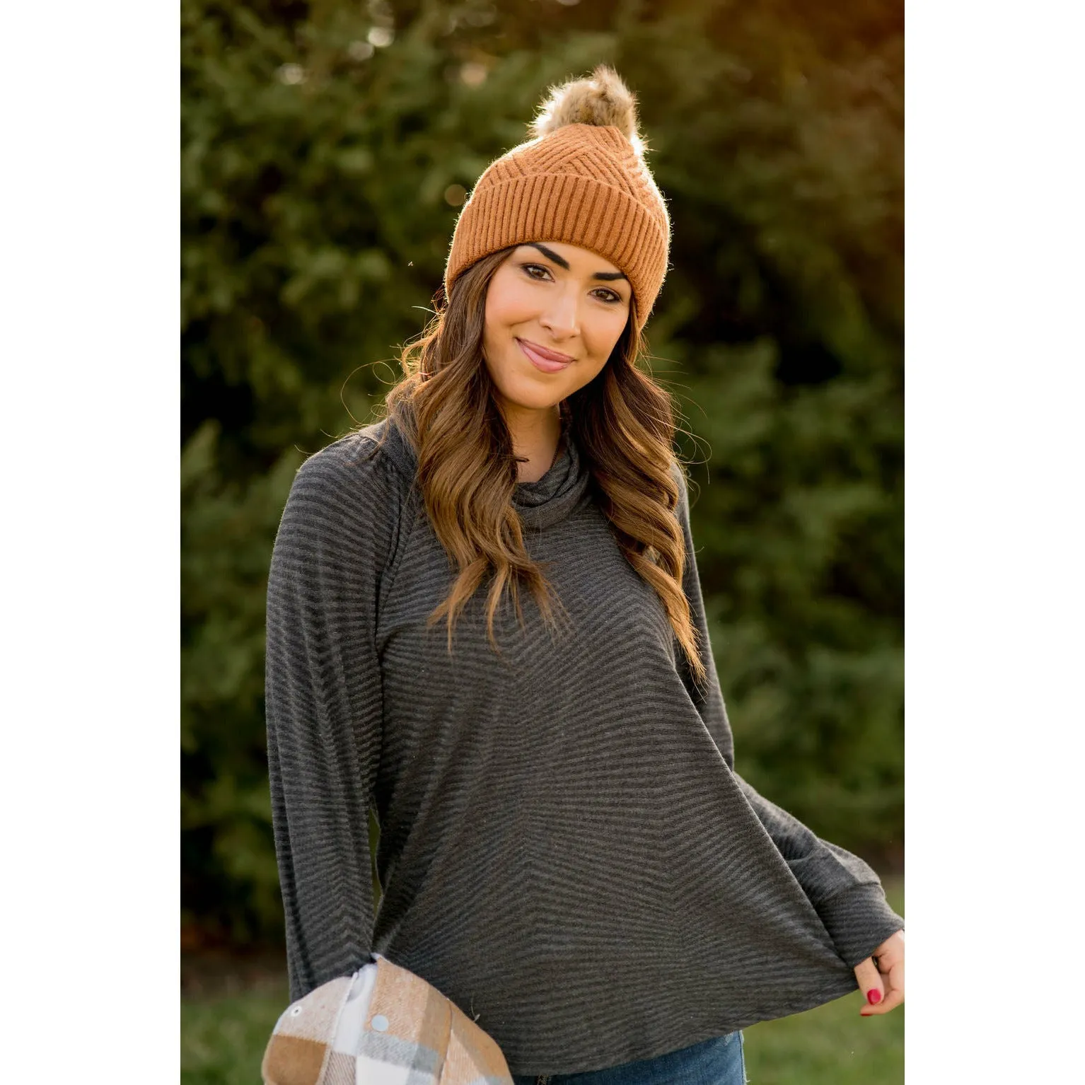 Zig Zag Cowl Neck Long Sleeve Tee