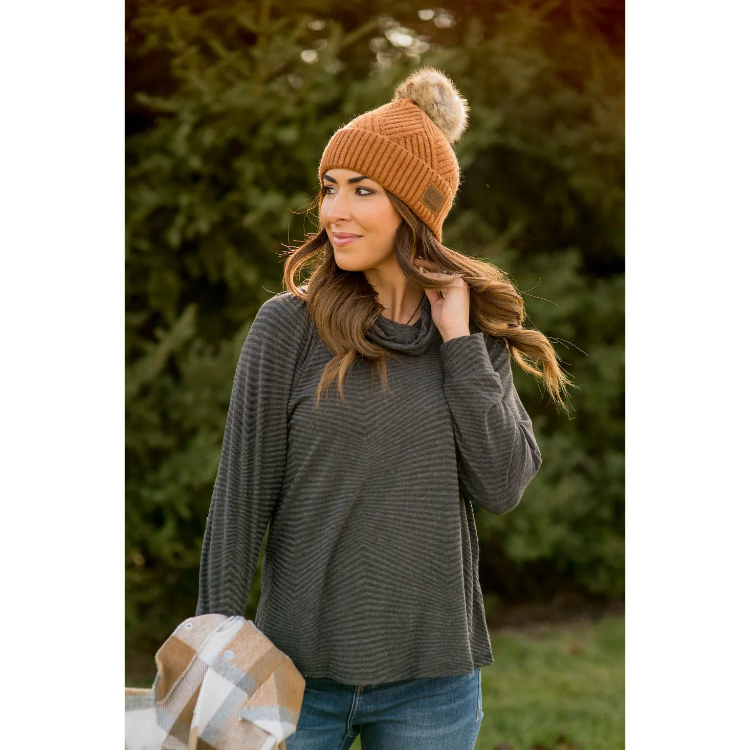 Zig Zag Cowl Neck Long Sleeve Tee