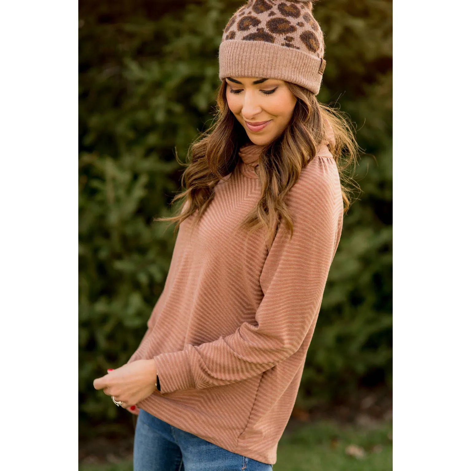 Zig Zag Cowl Neck Long Sleeve Tee